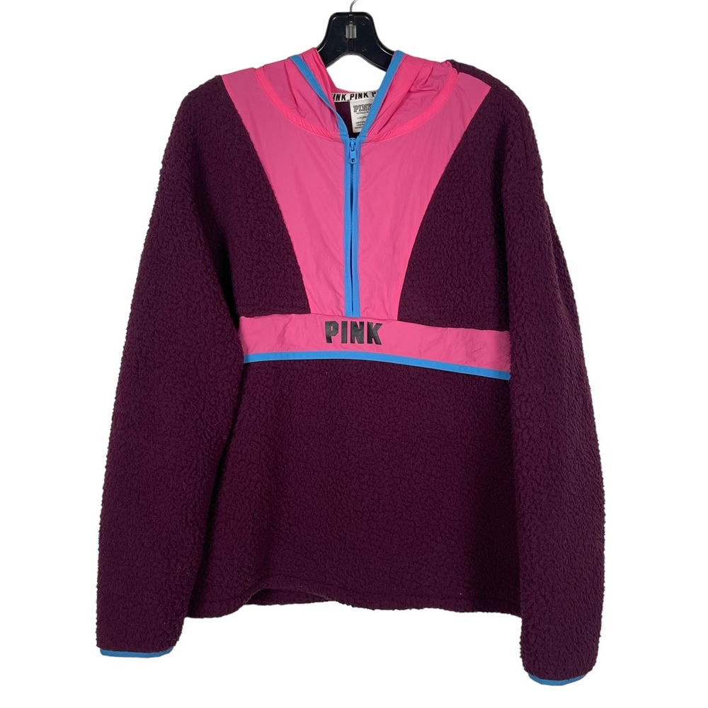 PINK by Victoria's Secret half zip pullover fleece hooded sweatshirt size Large